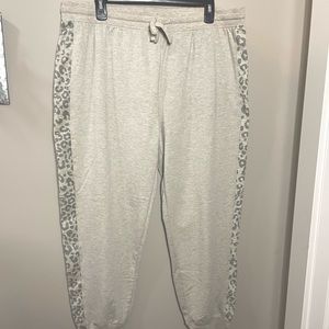 Splendid gray jogger sweatpants with animal print panel down sides